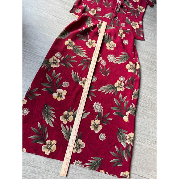 Vintage Laura Scott Skirt & Blouse Set Button Up Floral Tropical Red M Vacation - Picture 5 of 7